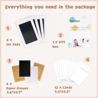 Inkless Baby Hand and Footprint Kit,Clean-Touch Ink Pad Kit,Safe No Mess Printing Infant Hand Foot Stamp,4 Pack Newborn Inkless Print Pads Best Keepsake or Gifts for Family