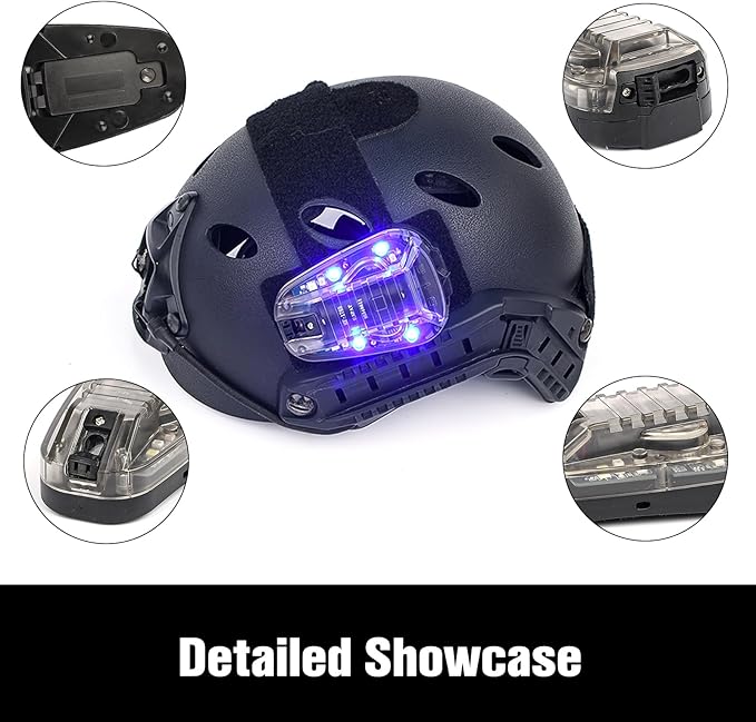 Tactical Helmet IR Strobe Light, Identification Light with Optional 4 Modes, Survival Signal for Outdoor Sports (Brown Base-Blue)