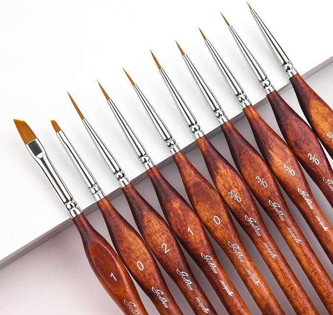 Golden Maple Miniature Model Paint Brushes-10pcs Micro Detail Paint Brush Set,Small Fine Detail Brushes for Acrylic, Oil, Watercolor & Paint by Number,Figurine