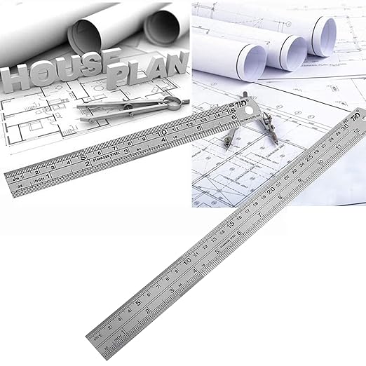YouOKLight Metal Ruler Set, 6 inch Ruler and 12 inch Ruler. Ruler Inches and Centimeters, Metric Ruler 12 Inches, Metal Ruler 12 inch, Drawing Ruler, Precision Measuring Metal Ruler Silver