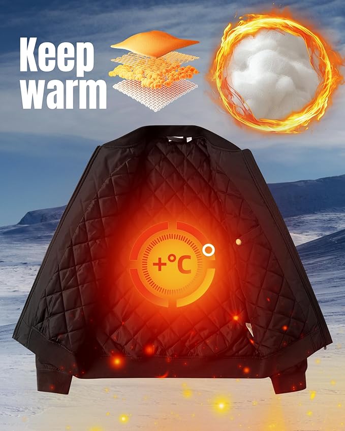 33,000ft Men's Bomber Jacket Waterproof Zip Up Windbreaker Quilted Padded Lightweight Warm Casual Spring Fall Winter Coat