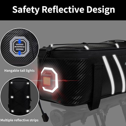 Bike Rear Rack Bag Waterproof Ebike Mountain Bicycle Saddle Bag 7L Cycling Pannier Trunk with Reflector & Adjustable Cord for Commuter Travel Outdoor