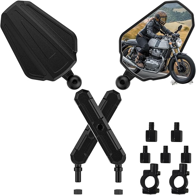 Upgraded Adventure Motorcycle Mirrors, Ball-Head ATV Rear View Mirror No Vibration & Wobble With 8/10MM Screw and 7/8" Handlebar Aluminum Mount Compatible with ATV Dirt Bike and More