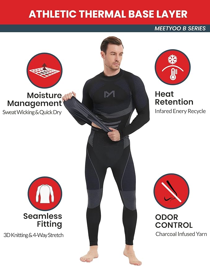 Thermal Underwear for Men, Winter Gear Long Johns Base Layer Top and Bottom Set for Skiing Running