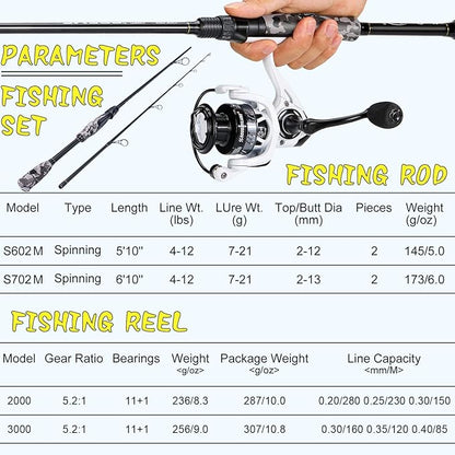 Sougayilang Fishing Rod and Reel Combo, Stainless Steel Guides Fishing Pole with Spinning Reel Combo for Bass Fishing