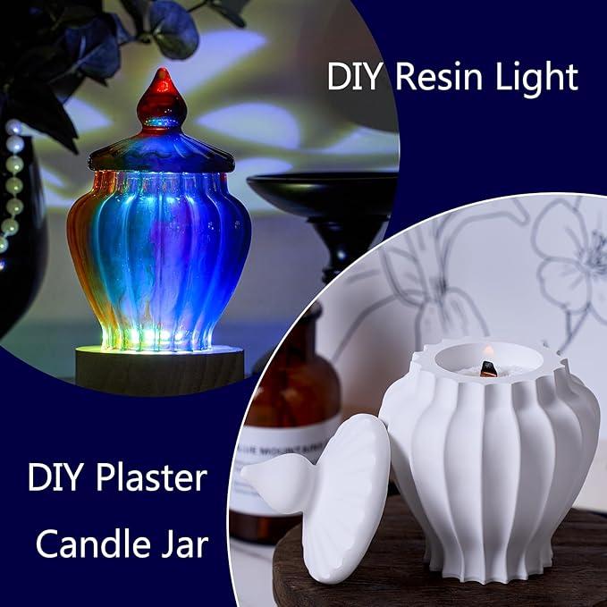 Silicone Box Mold with Lid Resin Epoxy Casting Molds Vintage Striped Wave Candle Jar Cement Mould for Resin Craft Making DIY Art Jewelry Trinket Organizer Candy Container Concrete Moulds Home Decor