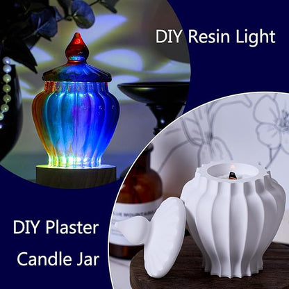 Silicone Box Mold with Lid Resin Epoxy Casting Molds Vintage Striped Wave Candle Jar Cement Mould for Resin Craft Making DIY Art Jewelry Trinket Organizer Candy Container Concrete Moulds Home Decor