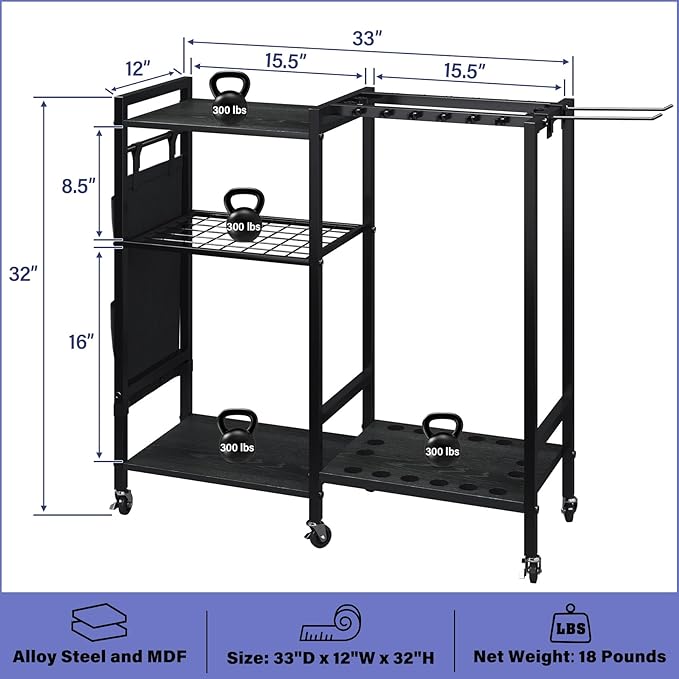 TC-HOMENY 16-Rod Fishing Rod Holder for Garage, Fishing Pole Rack Cart Fit All Fishing Rods, 3 Tier Fishing Tackle Storage Organizer Rack with Storage Bag, For Living Room