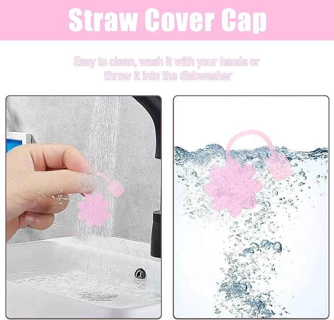 Glitter Silicone Straw Covers Toppers for Stanley Cups 30&40 Oz Tumbler Accessories 6PCS Flower Straw Caps Dust-Proof Reusable Straws Tips Protectors for Stanley Cup 10mm 0.4in Straws