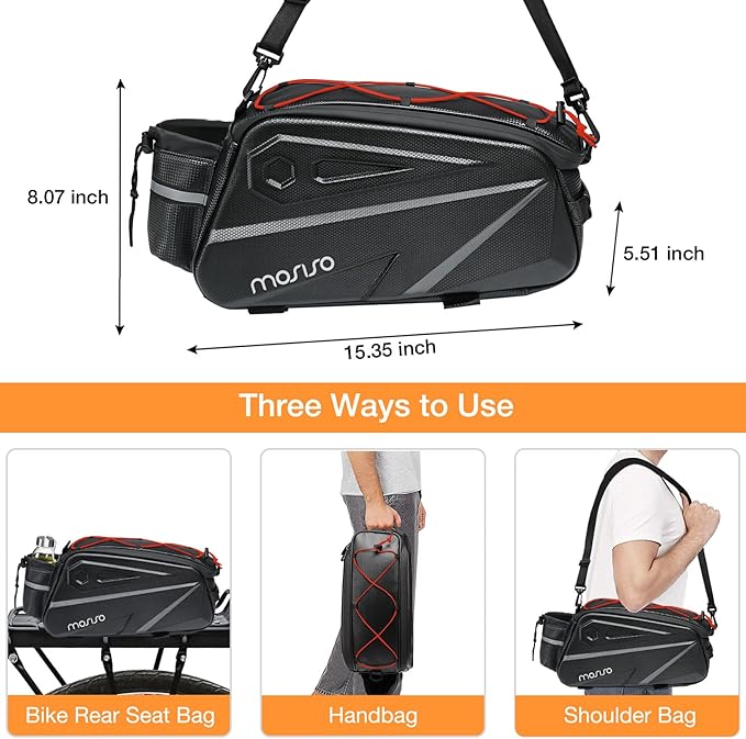 MOSISO Bike Rack Bag, Waterproof Bike Rear Rack Handbag Bicycle Trunk Bag, 14L EVA Mountain Bicycle Rear Seat Storage Saddle Pouch Cycling Luggage Pouch with Shoulder Strap, Red