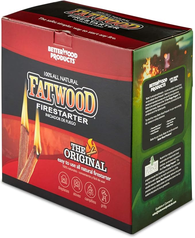 Betterwood 10lb Fatwood Natural Pine Firestarter (2 Pack) for Campfire, BBQ, or Pellet Stove; Non-Toxic and Water Resistant