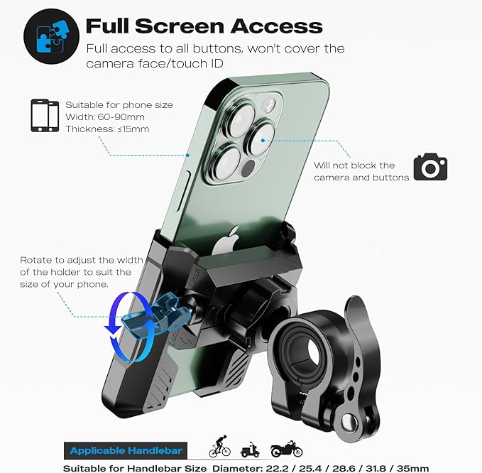 New Upgraded Bike Phone Mount Holder Two Connectors Quickly Lock and Release,360°Rotatable Bicycle Motorcycle Scooter Accessories Handlebar Phone Clip for 4.0"-7.0" Smartphone (Black)