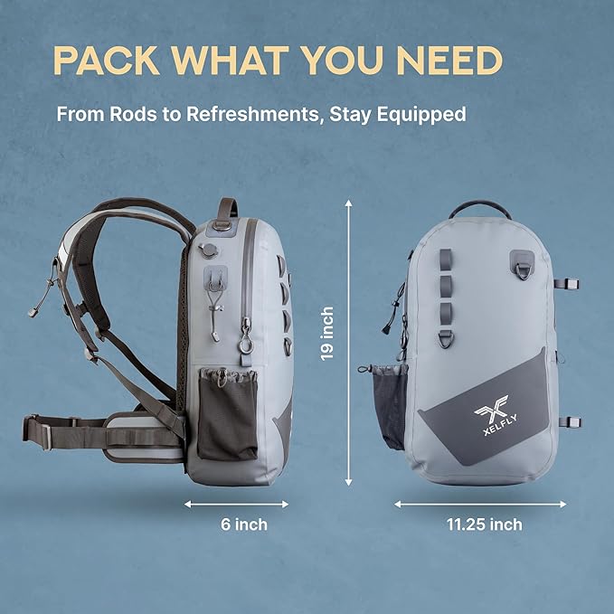 Waterproof Fishing Backpack with Rod Holder, Inflatable Air Valve, Gear Loops, Submersible Zipper