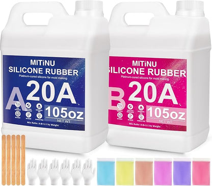 Silicone Mold Making Kit - 20A Liquid Silicone Rubber (1:1 Mix), Non-Toxic & Bubble Free Platinum Cure Silicone for Making Molds for Resin, Soap, Concrete, Craft Molds - 210oz Total