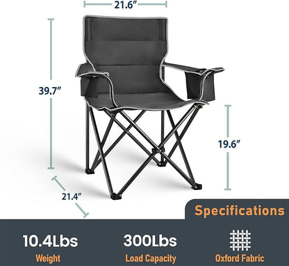 2 Pack Camping Chair Folding Heavy Duty with Cup Holder & Cooler Bag, Oversized Portable Lawn Chair for Adults, Tall and Lightweight, 300 lbs Capacity, for Beach, Fishing, Sports, Travel