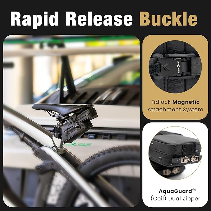 Lumiere & Co. Magnetic Quick-Release Bike Saddle Bag 7″ × 3″ × 3″ Double Compartment, Mach X, Black, Medium