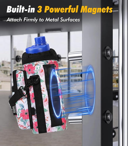 Nuovoware Water Bottle Carrier Bag,25oz/40oz/64oz Bottle Pouch Holder,Adjustable Shoulder Hand Strap 2 Pocket Sling Neoprene Sleeve Sports Accessories for Hiking Travelling Camping