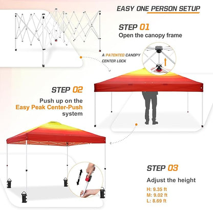 EAGLE PEAK Pop Up Canopy Tent with Wheeled Carry Bag, 8 Stakes, 4 Ropes, 4 Weight Bags, Easy Set Up Tent Canopy, 10x10 ft, 100sqft of Shade, Sunset Stripe