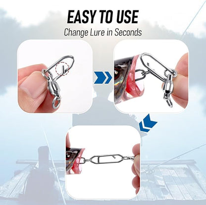 Alwonder 30-Pack Fishing Speed Clips Quick Change Snap Swivels, Ball Bearing Swivel Power Clips Fishing Snap Swivels Freshwater Saltwater Crankbait Popper Lures Quick Snaps Connectors Tackle
