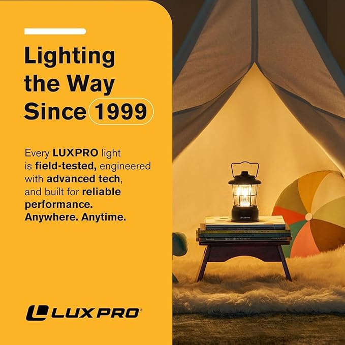 LUXPRO Retro LED Lantern - Battery-Powered Emergency Lantern - Water Resistant - Bright LED Lamp for Indoor & Outdoor Use - Use for Tents, Hiking or Hurricane Prep (Blac, Pack of 1)