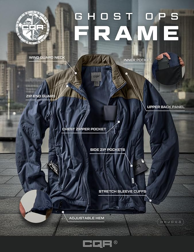 CQR Men's Lightweight Insulated Jacket, Windproof Packable Water Resistant Warm Active Coat for Hiking Work Outdoor Tactical