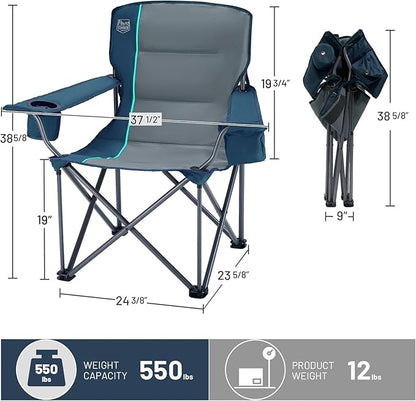 TIMBER RIDGE Oversized Folding Camping Chair Support 550 LBS, Heavy Duty Portable Chairs with Cup Holder Side Pocket for Lawn, Outdoor Picnic, Fishing, 2 Pack(Navy)