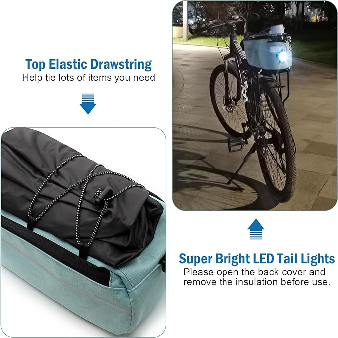 RAYMACE Bike Rear Rack Bag with Tail Light, Bike Truck Cooler Bag for Warm or Cold Items