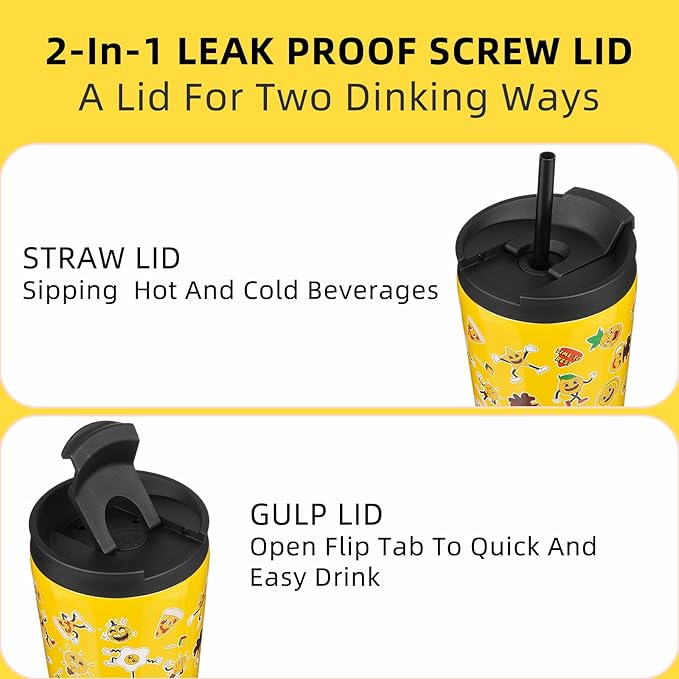 BJPKPK 30oz Insulated Tumbler With lid And Straw Stainless Steel Tumblers Travel Coffee Mug Reusable Thermal Cup,Hawaii Fruits Yellow