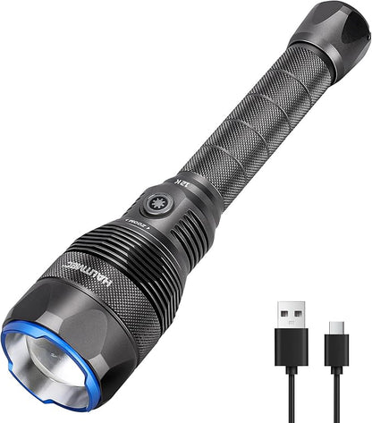 HAUTMEC Rechargeable Flashlights 12000 High Lumens Flashlight, 5 Light Modes Bright Flashlight, 2X Zoom, IP67 Waterproof & Impact-Resistant, and Power Bank, for Emergencies, Hunting, Camping, Hiking