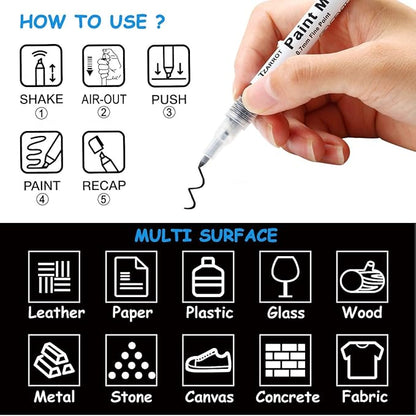 TZARROT White Paint Pen, 8 Pack 0.7mm Acrylic Paint Pens with 2 White 2 Black 2 Gold 2 Silver Permanent Marker for Wood Rock Fabric Metal Plastic Ceramic Acrylic Markers Extra Fine Tip