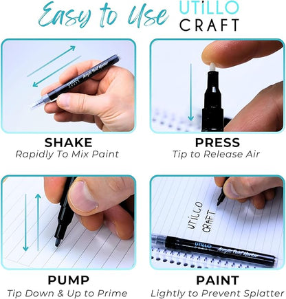 Utillo Craft (8-Pack White Paint Pens | Extra Fine Tip Made in Japan | Bold Color+100% Coverage on Rock, Wood, Glass, Paper, Plastic, Metal, Canvas, Fabric | 0.7mm White Acrylic Paint Markers