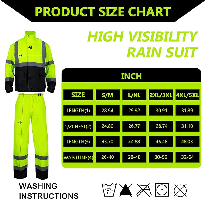 Class 3 High Visibility Rain Suit With Detachable Hood Waterproof Lime Reflective Safety Worker Jacket & Pants (L/XL Yellow)