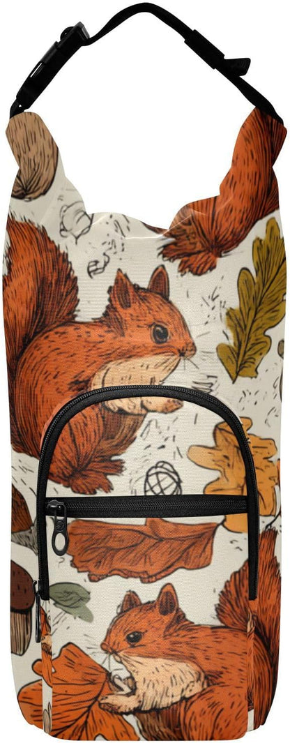 Brown Squirrels Acorns Leaves Mushrooms Water Bottle Holder with Strap Insulated Water Bottle Carrier Crossbody Bags Pouch with Phone Pocket for Travel Gym Hiking Walking Running