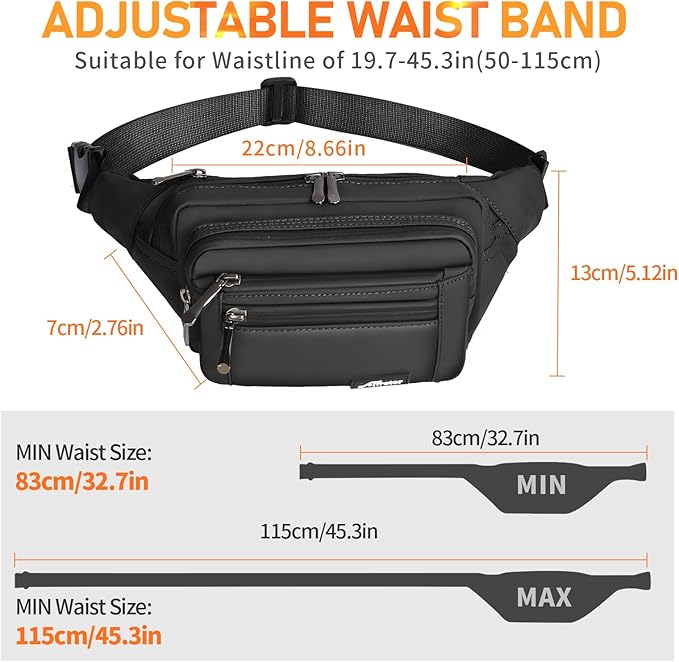 Waist Pack Bag Fanny Pack for Men&Women Hip Bum Bag with Adjustable Strap for Outdoors Workout Traveling Casual Running Hiking Cycling (Black-1)