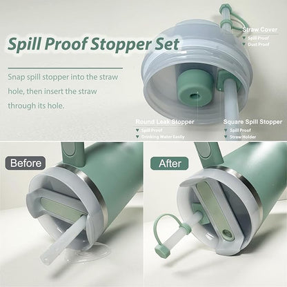 Stanley Silicone Accessories Set: 6 Pcs Spill-Proof Stopper, 2 Straw Covers, 1 Silicone Boot for 40oz & 30oz Tumbler (Eucalyptus)