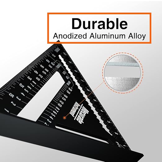 Mecurate 12 Inch Heavy-Duty Aluminum Alloy Triangle Rafter Square, Durable Carpenter's Layout Tool with Easy-to-Read Scales for Angle Measurement, Marking & Cutting Guide