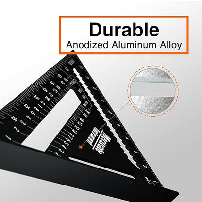 Mecurate 12 Inch Heavy-Duty Aluminum Alloy Triangle Rafter Square, Durable Carpenter's Layout Tool with Easy-to-Read Scales for Angle Measurement, Marking & Cutting Guide