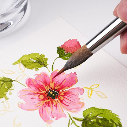 Watercolour Brushes Set, Fuumuui 7PCS Professional Kolinsky Sable Paint Brush with Patented Extended Points Design, Round, Flat, Oval, Mop for Fine Detail, Gouache, Ink, Watercolour Painting