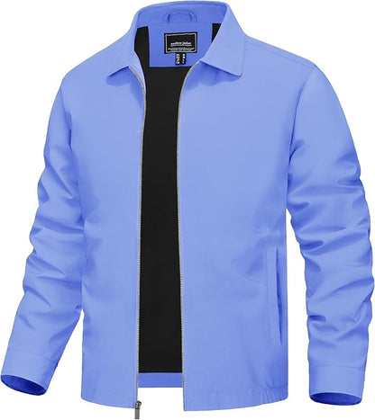 TACVASEN Mens Lightweight Windbreaker Full Zip Up Laydown Collar Jackets Light Casual Coat with Zip Pockets