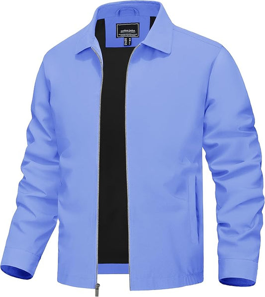TACVASEN Mens Lightweight Windbreaker Full Zip Up Laydown Collar Jackets Light Casual Coat with Zip Pockets