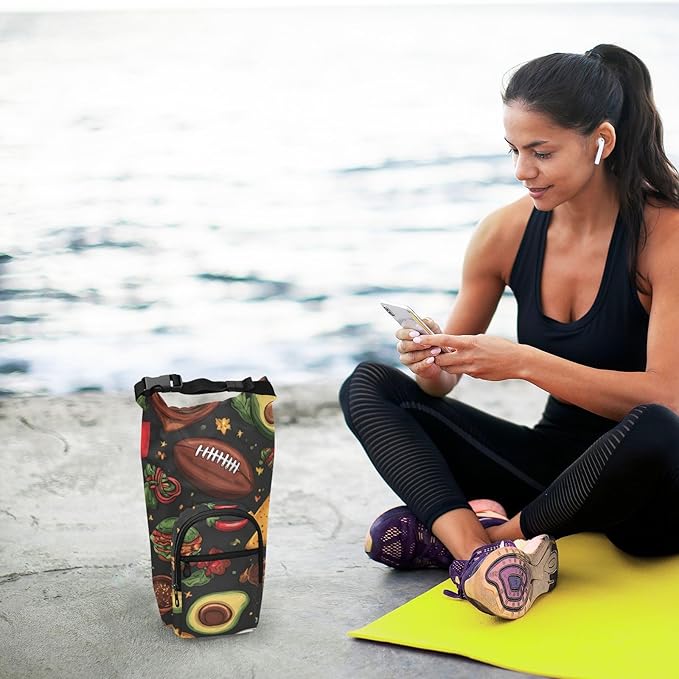 Mexican Food Flag Football Water Bottle Holder with Strap Insulated Water Bottle Carrier Crossbody Bags Pouch with Phone Pocket for Travel Gym Hiking Walking Running