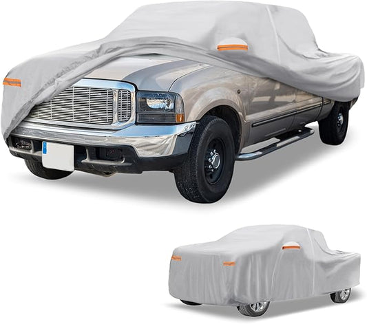 Universal Car Cover Waterproof All Weather 190T-PU, UV Sun Rain Protection, Fits for Truck Length 251"-266", with Left Side Zipper, Silver Tone