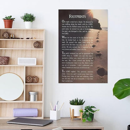 Footprints in the Sand Religious Canvas Wall Art Posters, Inspirational Beach Sunset Poem Print Poster (Unframed 12x18inch, Footprints(7))