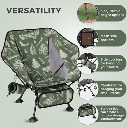 ATEPA UFO3.0 Backpacking Camping Chair, Ultralight Extra Wide Comfortable Folding Chairs 440lbs Heavy Duty Portable Hexagon Ergonomic Height Adjustable Seat with Anti-Sinking Feet