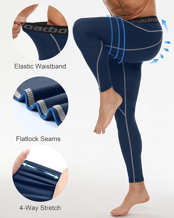 Roadbox 2 Pack Men's Compression Pants, Quick Dry Running Tights Workout Leggings, Athletic Base Layer for Gym Football Yoga