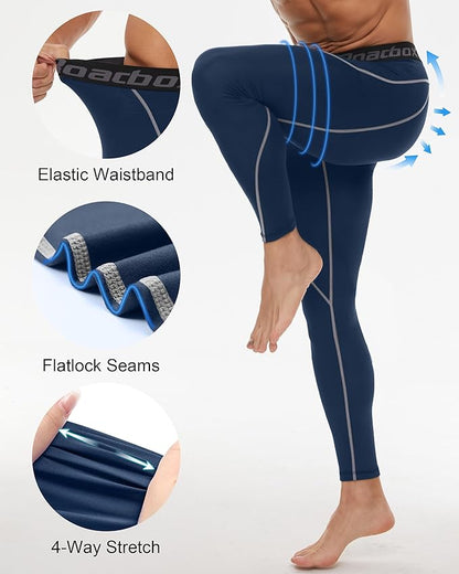 Roadbox 2 Pack Men's Compression Pants, Quick Dry Running Tights Workout Leggings, Athletic Base Layer for Gym Football Yoga