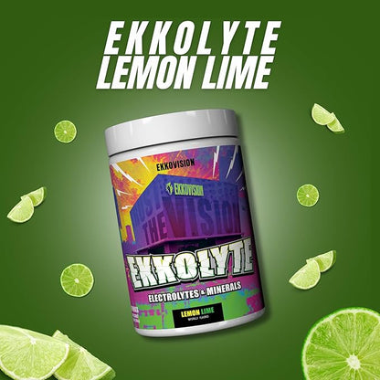 Ekkovision Ekkolyte Electrolytes & Minerals Powder, 50 MG Vitamin C & 155 MG Magnesium for Hydration Support, Essential Electrolytes for Women & Men, Lemon Lime Flavored Electrolyte Mix, 120 Servings
