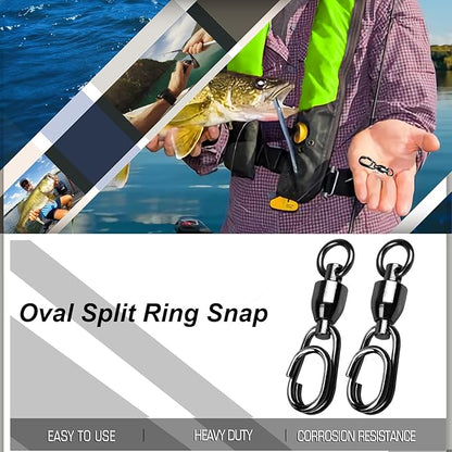 QISHUO High Strength Fishing Swivel Steel Ball Bearing Fishing Swivels Stainless Connector Rolling Snap Swivels Fishing Black Nickel 30lbs-160lbs