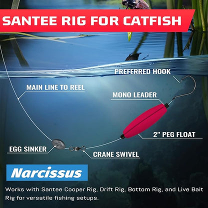 Narcissus Fishing Slotted Peg Float – Slip Bobbers for Fishing, Catfishing Tackle, Fishing Bobbers for Bass, Santee Rig, Easy Line Insertion, No Threading