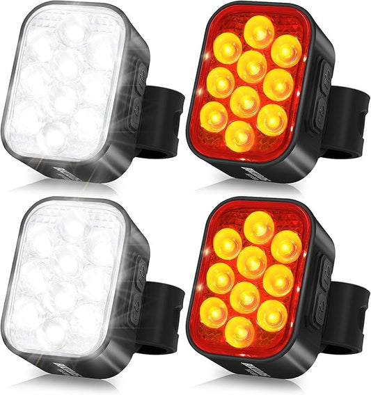 BUCKLOS Bike Lights Front and Back for Night Riding, 10 LED Ultra Bright 8+9 Modes USB Rechargeable Bicycle Headlight and Tail, IPX6 Waterproof 1100mAh Bikes Light Set, 35 Hrs Long Battery Powered
